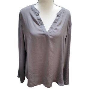 HIMONE Blouse Gray V Neck Long Sleeve Fold Up 3/4 Sleeve Sz XXL